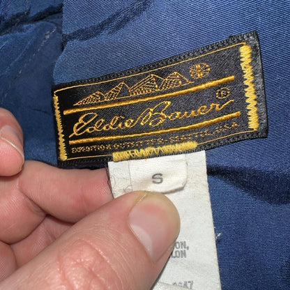 Eddie Bauer VTG Hooded Barn Jacket S Blue Cotton Chore Coat Track Hiking 90s