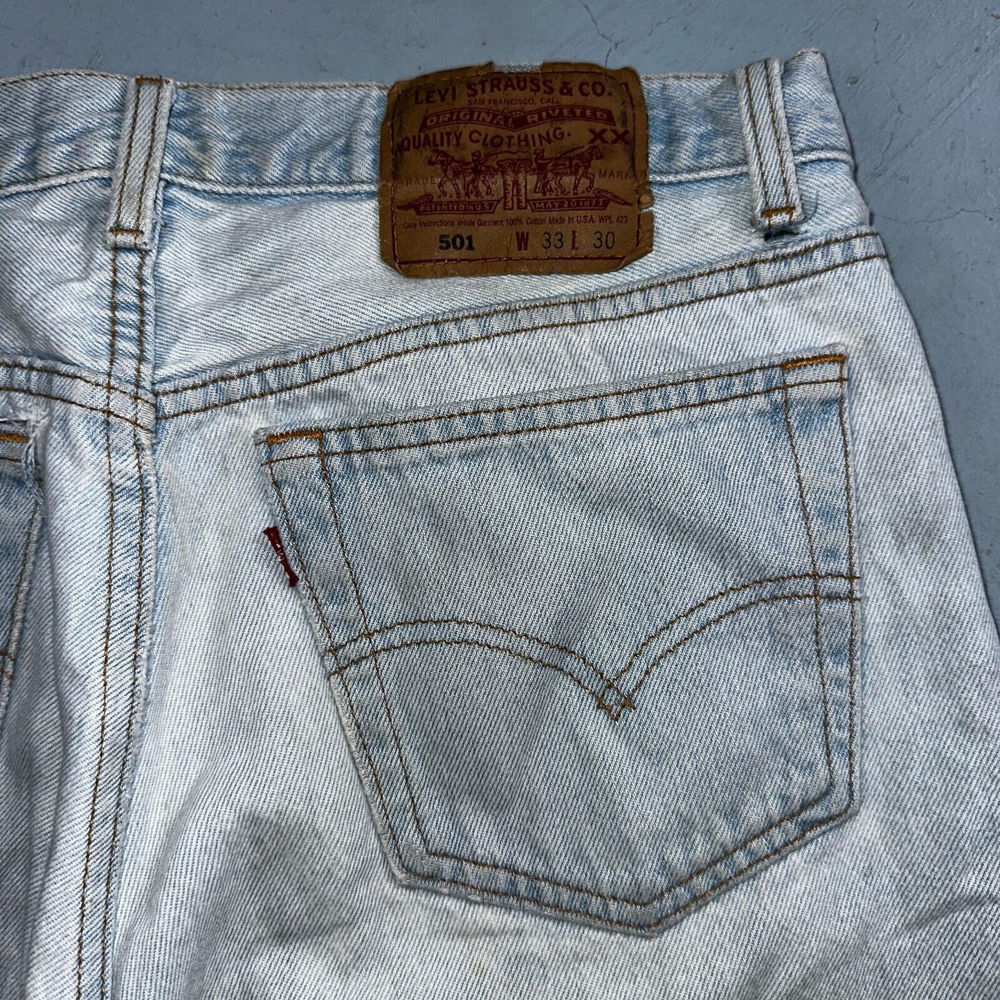 Levis 501 Vintage 90s USA XX Straight Leg Jeans Blue Light Wash 33x30 Act 31x29