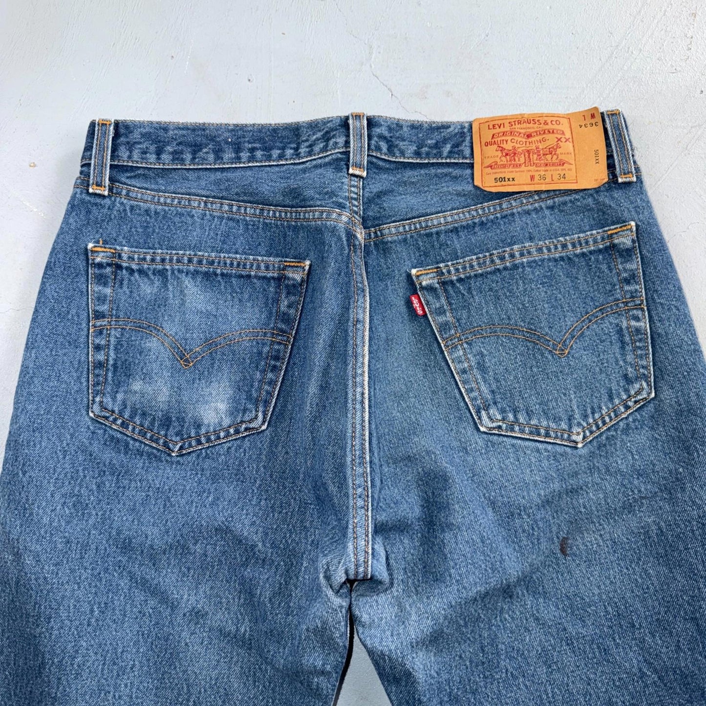 Levis 501 Vintage 90s USA XX Straight Leg Jeans Blue Med Wash 36x34 Act 33x30