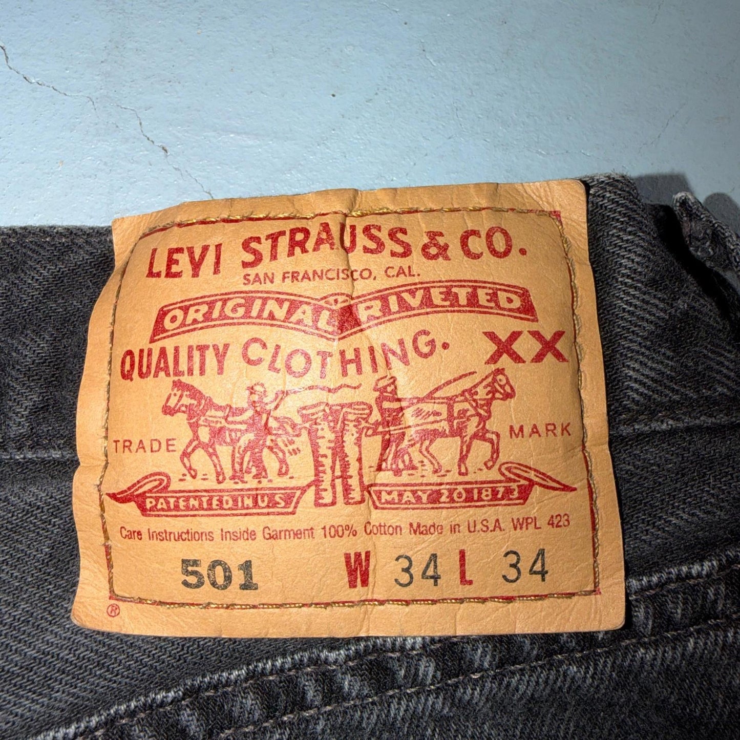 Levis 501 Vintage 90s USA XX Straight Leg Jeans Black Med Wash 34x34 Act 31x33