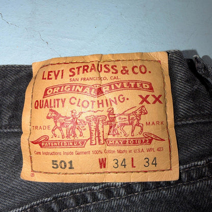 Levis 501 Vintage 90s USA XX Straight Leg Jeans Black Med Wash 34x34 Act 31x33