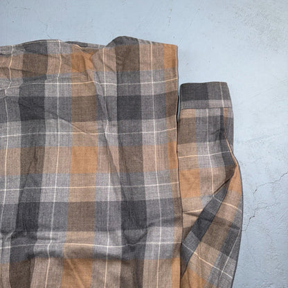 Pendleton Brown Gray Beige Plaid 100% Wool Hidden Button Shirt Women's XS USA