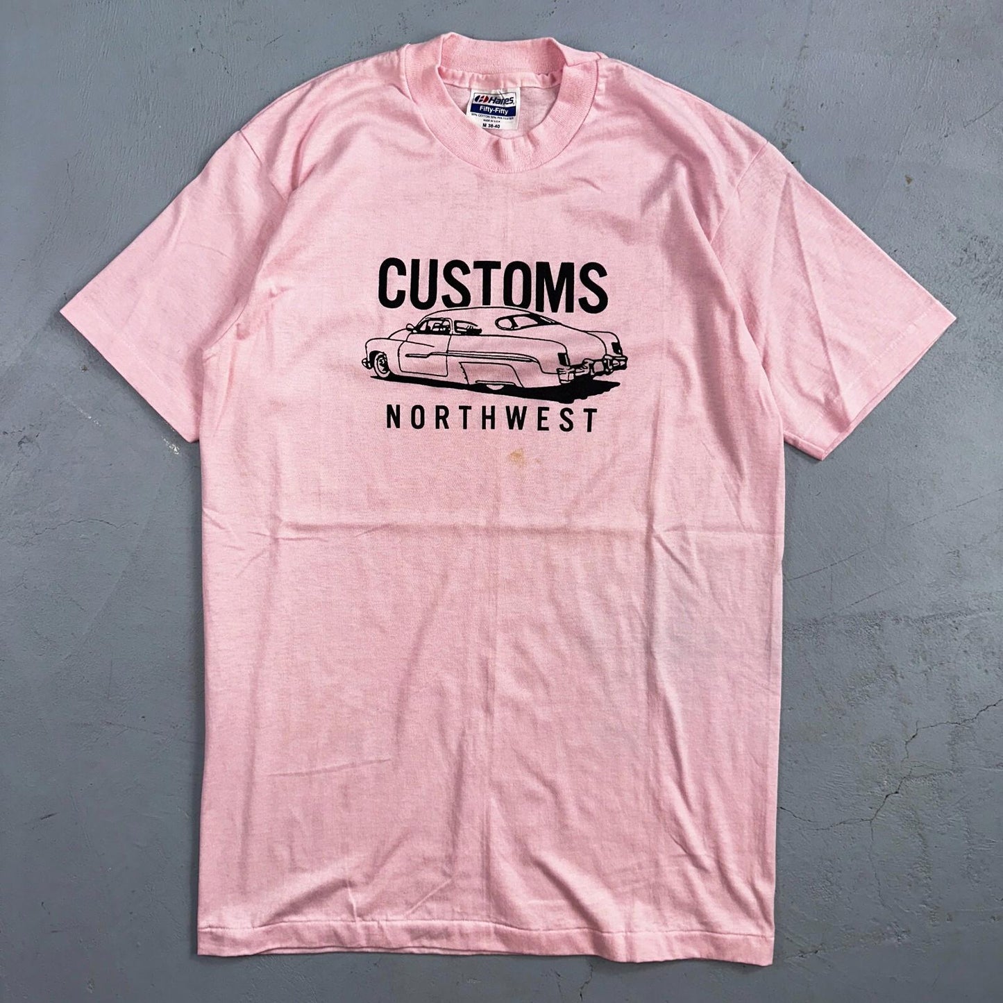 Northwest Hanes 1980s VTG T Shirt 80s Pink Hot Rod Customs Oregon PDX Pink Art