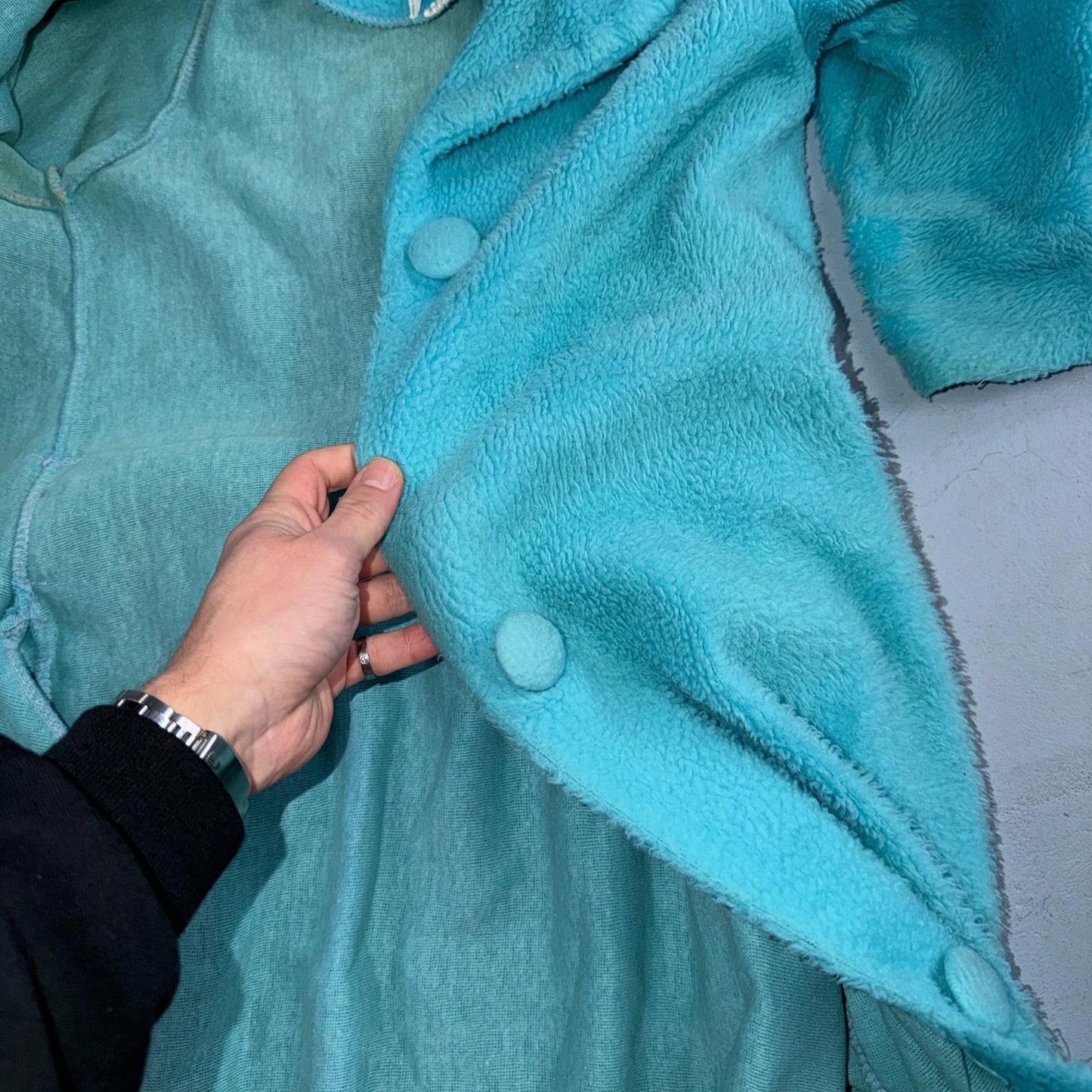 Carol Brent 1950s VTG Blue Fuzzy Rockabilly 50s Robe Bath Button Fancy Cute