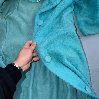 Carol Brent 1950s VTG Blue Fuzzy Rockabilly 50s Robe Bath Button Fancy Cute