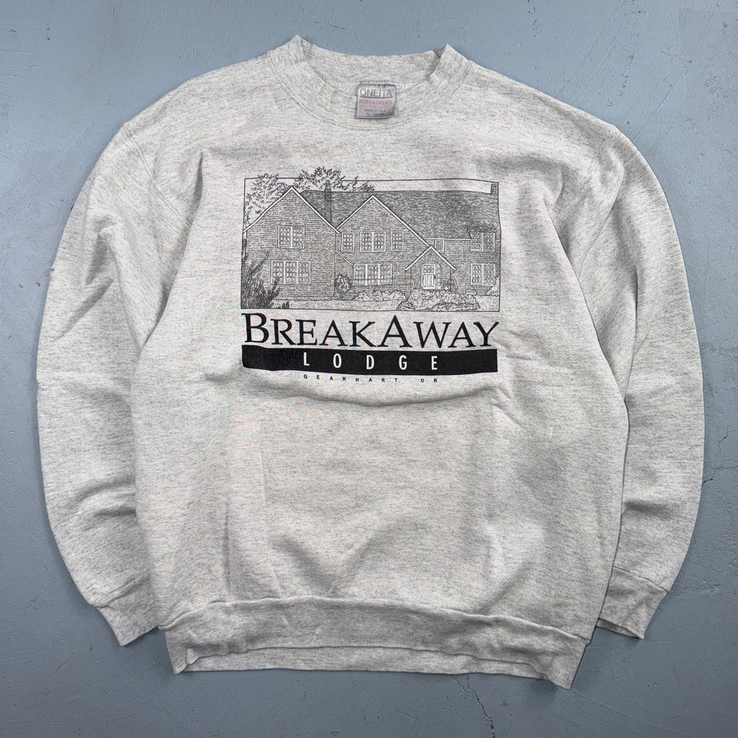 VTG Oneita Sweatshirt Mens XL Gray Travel USA Breakway Lodge Gearhart Oregon