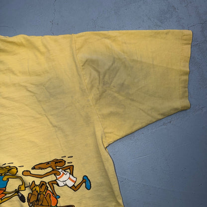 Vintage Rare 70s 1971 Crazy Shirt Hawaii Rat Race Yellow T-Shirt Large Stains