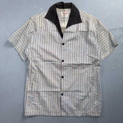 Vintage 1950s Loop Collar Truval Cotton Rockabilly Shirt Small Checkered 50s 60s