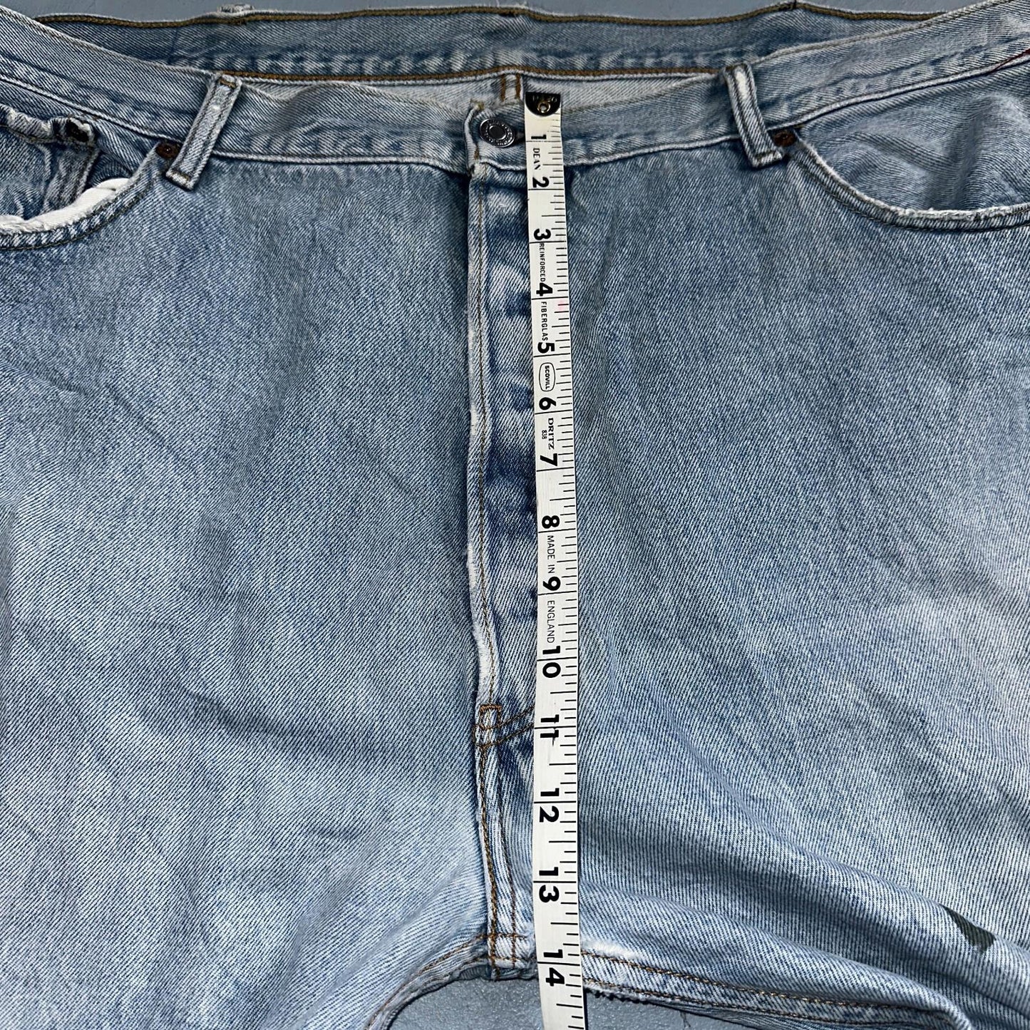 Levis 501 Vintage Y2K XX Straight Leg Jeans Rips Blue Light Wash 46x32 Act 42x28