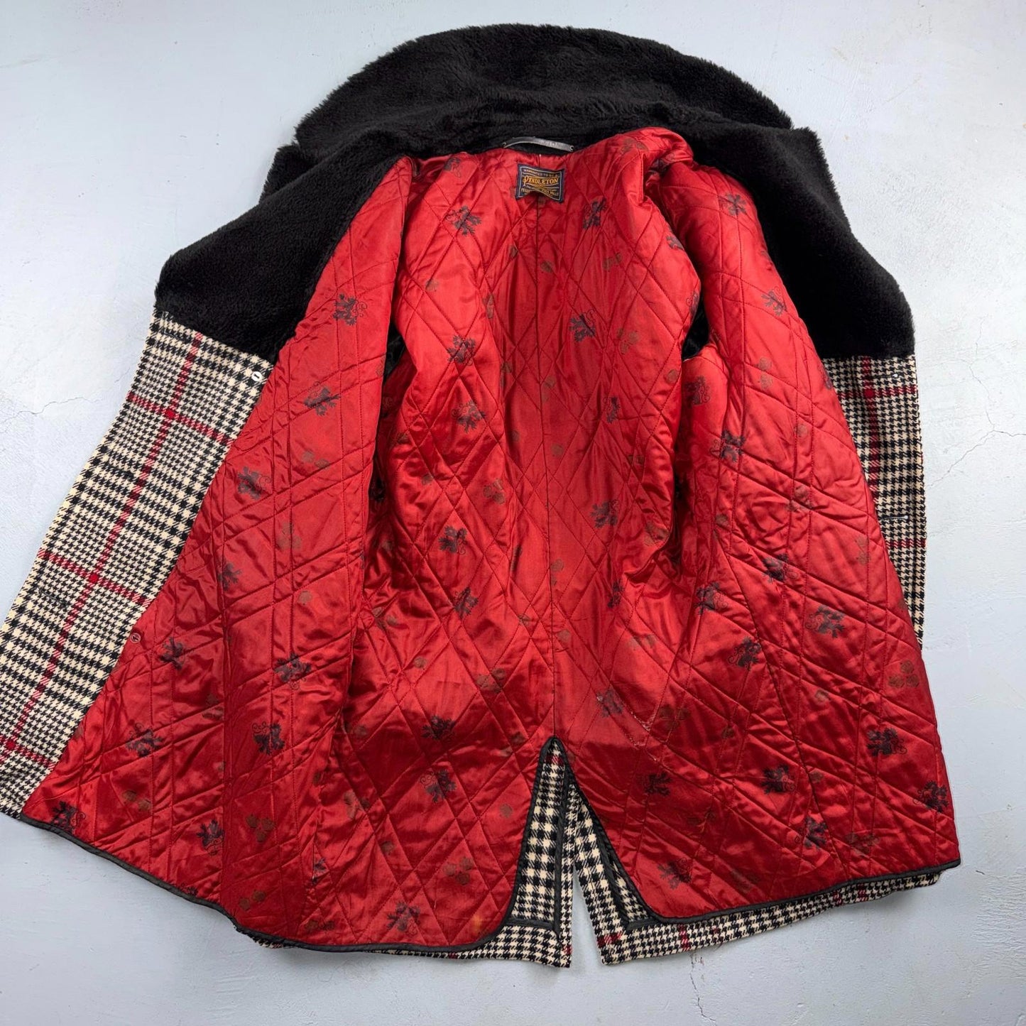 VTG Pendleton Jacket Black Plaid Wool USA Double Breast Chore Car Coat 60s 1960s