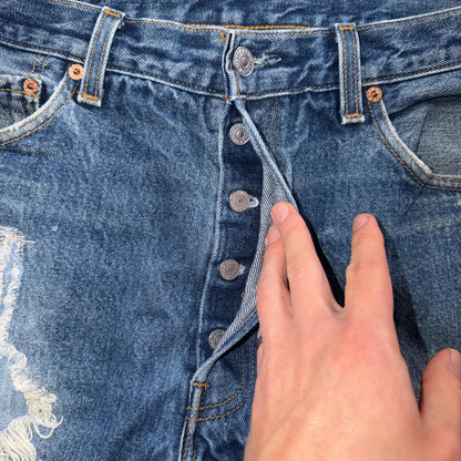 Levis 501 Vintage 90s USA XX Straight Leg Jeans Blue Thrashed 35x36 Act 33x32