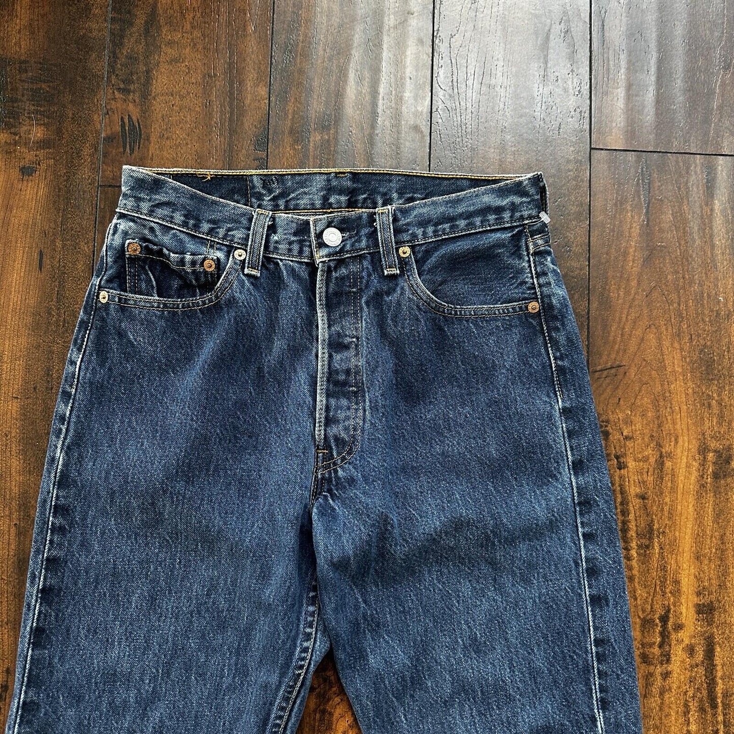 Vintage 90s Levis 501 29x34 USA Blue Denim Jeans Act 27x29 Med Wash Custom Bee