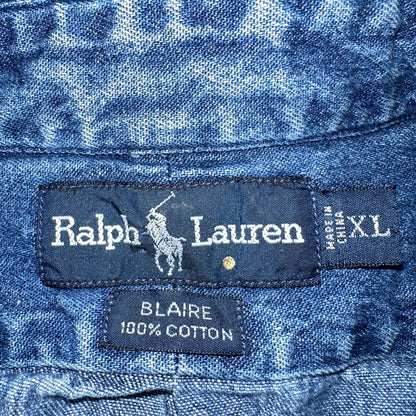 Polo Ralph Lauren Denim Blaire Button Front Oxford Shirt XL Vintage 90s
