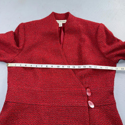 VTG 90s Norm Thompson Womens Red Jacket Blazer Wrap Wool Size 12 Casual Chic