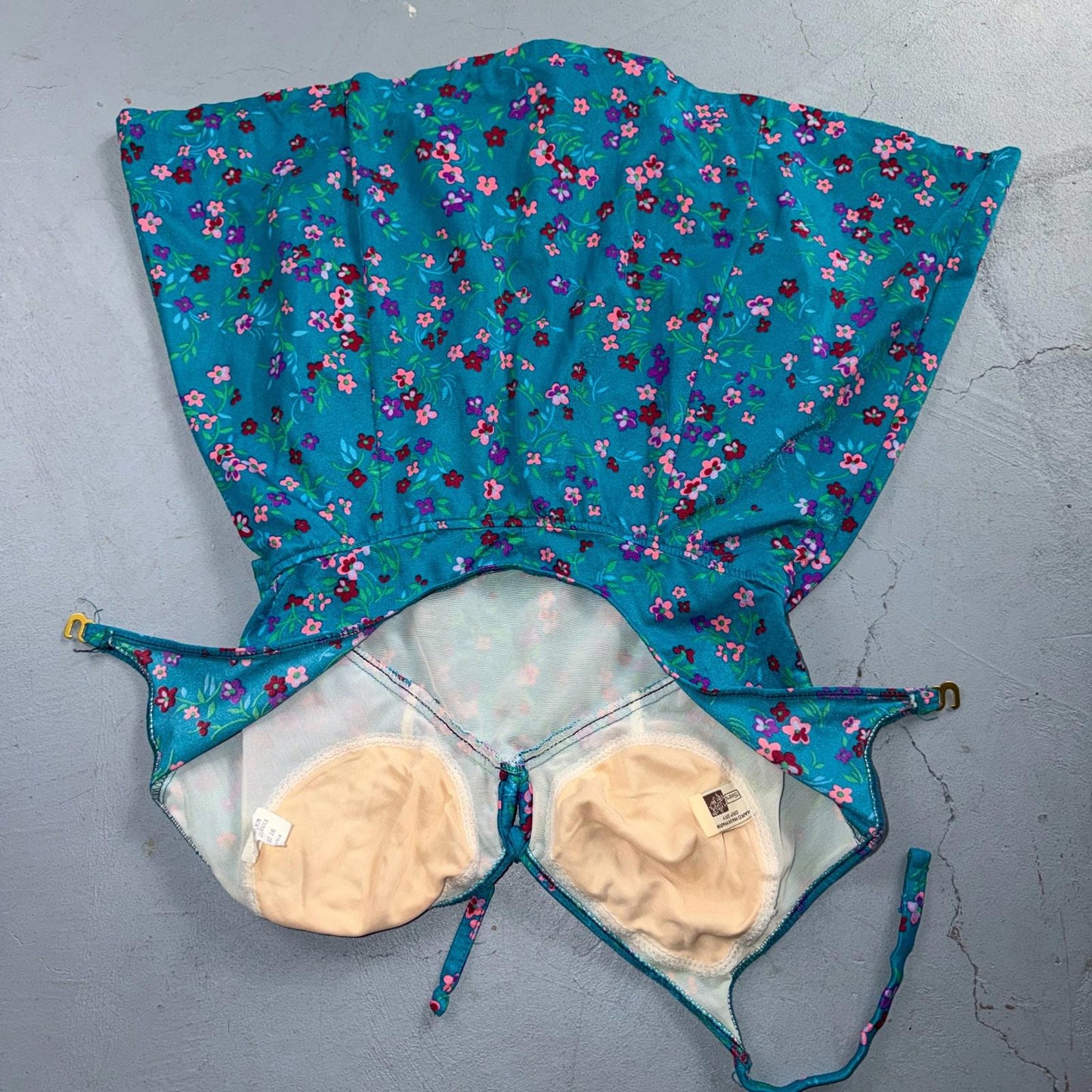 VTG Sears Hawaiian Fashion Colorful 1 Piece Swimsuit Sz 16 1970s Blue Floral