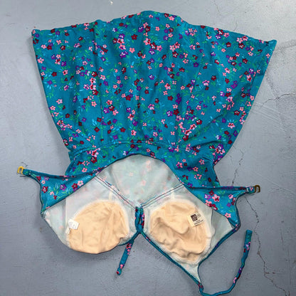 VTG Sears Hawaiian Fashion Colorful 1 Piece Swimsuit Sz 16 1970s Blue Floral