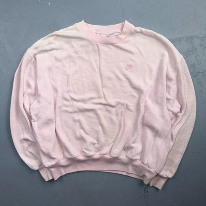 Vintage 90s Nike Mini Swoosh Embroidered Crewneck Sweatshirt Pink L Gray Tag