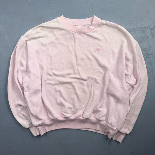 Vintage 90s Nike Mini Swoosh Embroidered Crewneck Sweatshirt Pink L Gray Tag