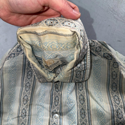 Vintage 60s Van Heusen Checker Button Up Shirt Made In USA Small Rockabilly Blue
