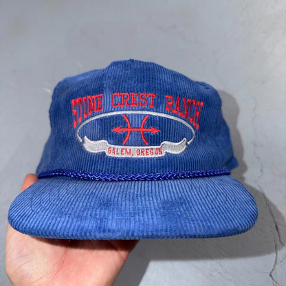 Salem Oregon Stone Crest Ranch Corduroy VTG Hat Baseball Cap Snapback Blue 80s