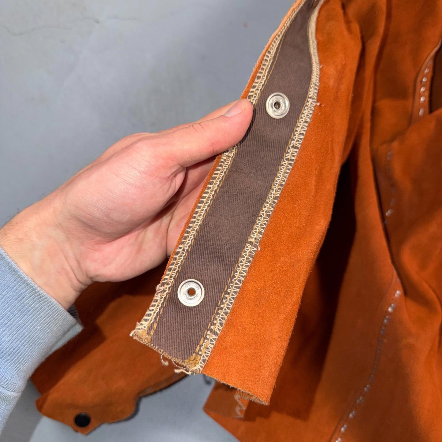 VTG 60s 50s Brown Suede Leather Button Jacket Western Snap Rockabilly Staple