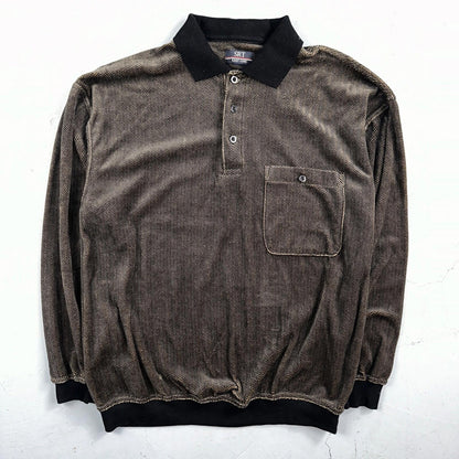 SRT Herringbone Mens Shirt Size L Gray Long Sleeve Henley VTG Golf Polo 90s