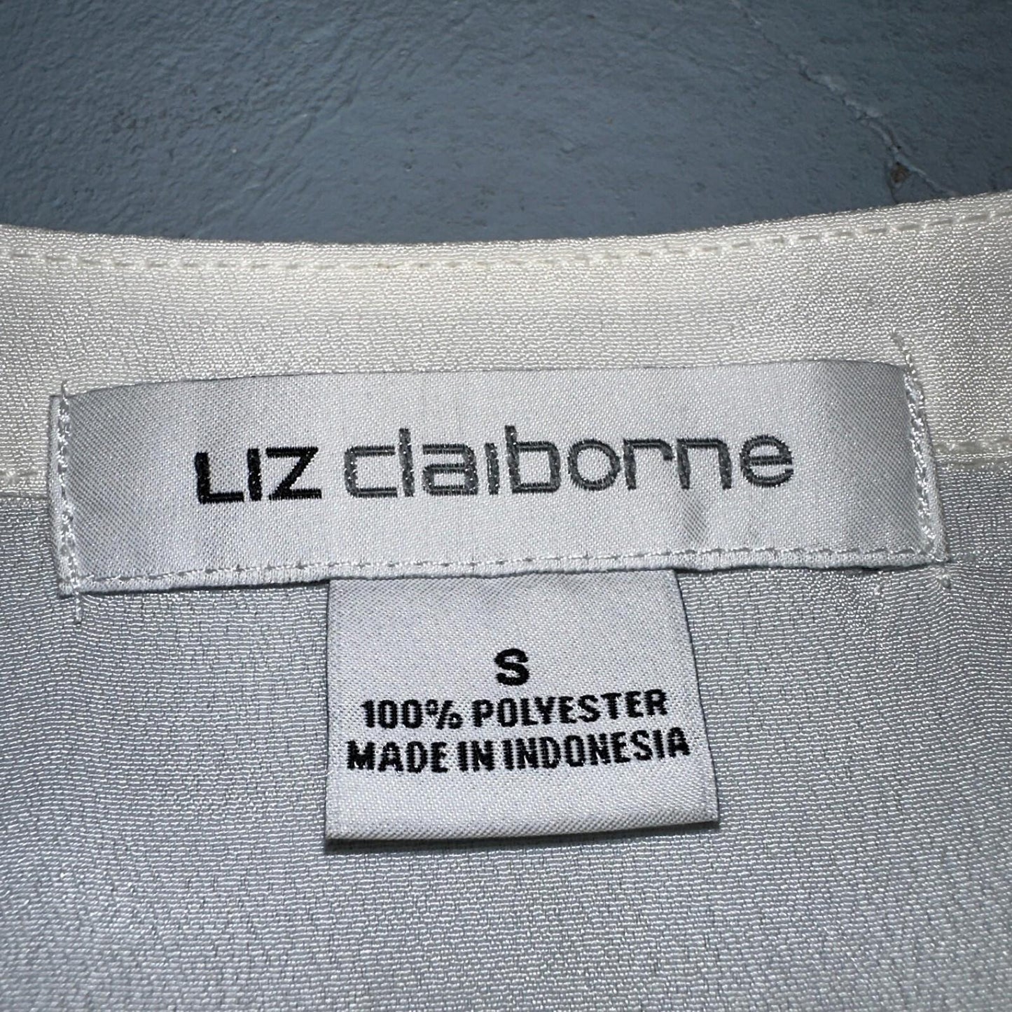 LIZ CLAIBORNE Womens Long Sleeve Button Front Blouse Shirt Studs Sz S Ivory