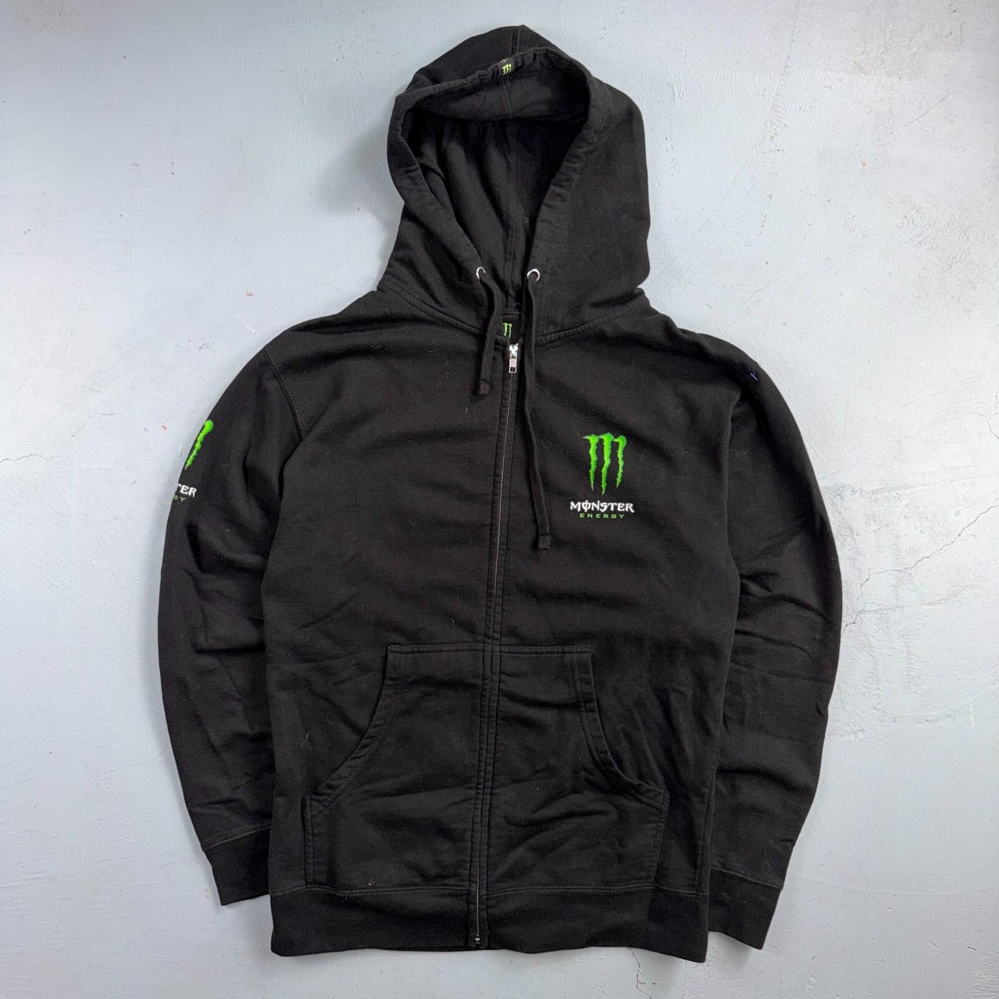 Vintage Y2K Monster Energy Zip Up Hoodie Sweatshirt Mens Medium Black Grunge