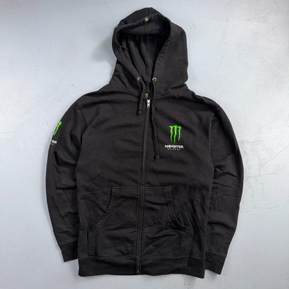 Vintage Y2K Monster Energy Zip Up Hoodie Sweatshirt Mens Medium Black Grunge