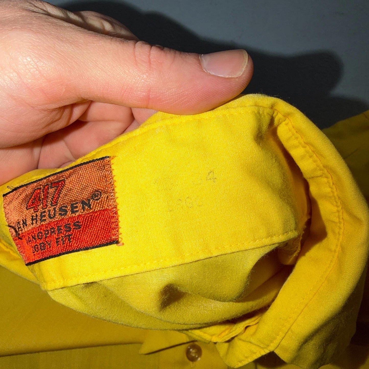 417 by Van Heusen Men's Yellow Tartan Solid Long Sleeve Button-Down Shirt VTG