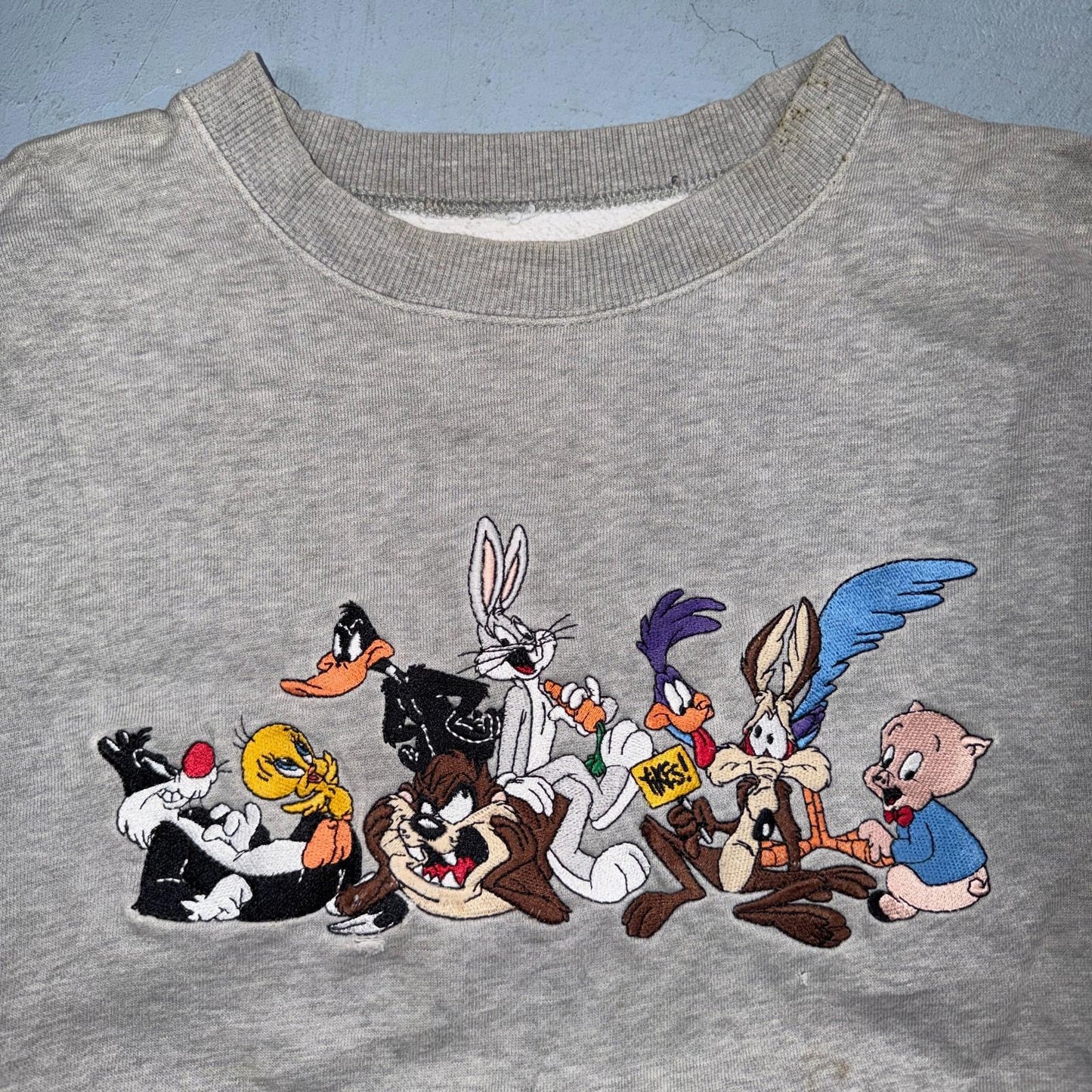 1990s Rare Vintage Acme Looney Tunes Central Logo Sweatshirt Crewneck Stained