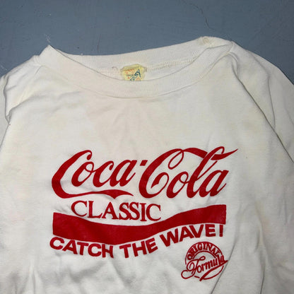 VTG 80s Coca Cola Crewneck Sweatshirt Catch Wave Soda Made USA 20x20 1980s