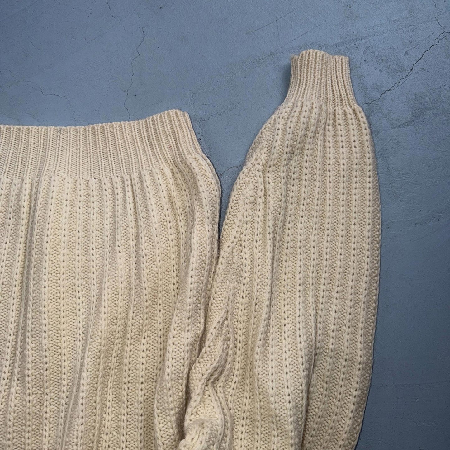 VTG Abercrombie & Fitch Heavy Wool Shawl Sweater Oatmeal Beige Fisherman 70s