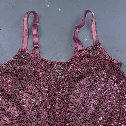 Passion Forever Nightie Gown Women XL Pink Sparkly Sequin Mesh Sleep Dress