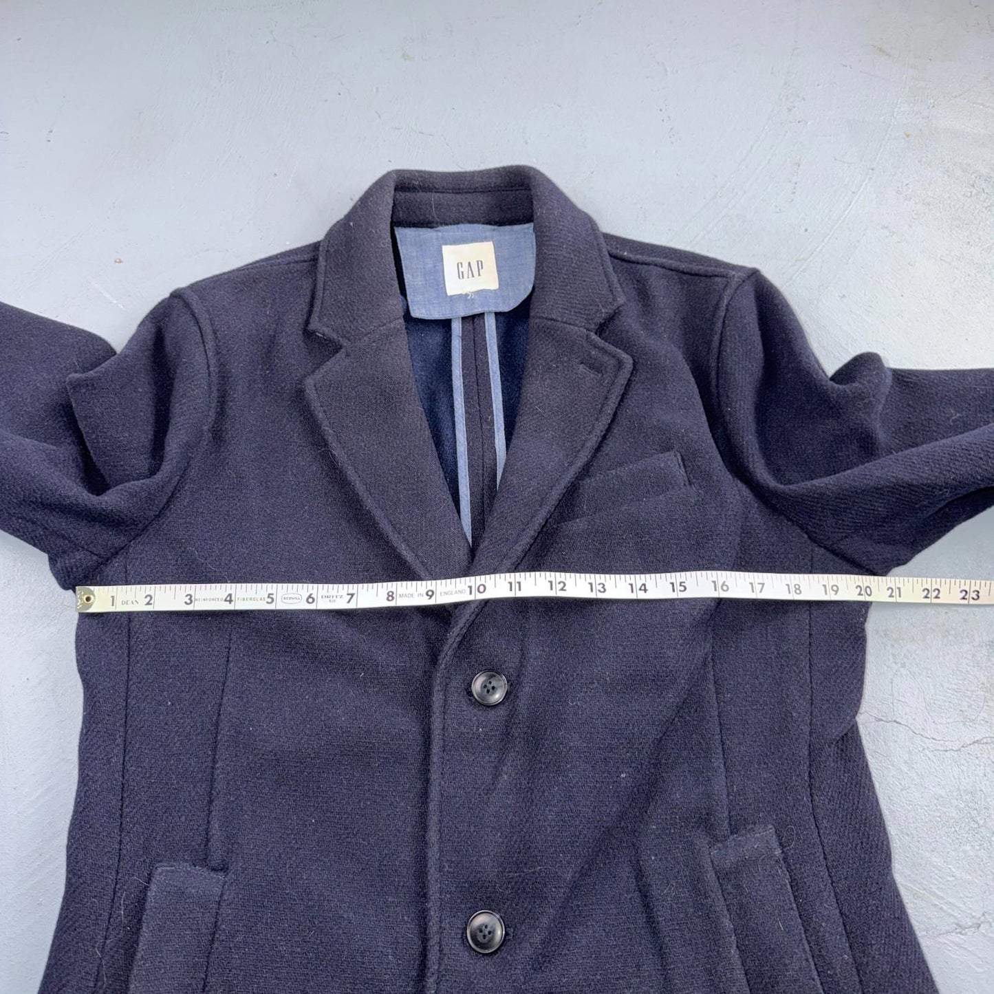 Gap Trench Coat Mens S Navy Wool Blend Overcoat Lanificio Nello Fabrics Italy