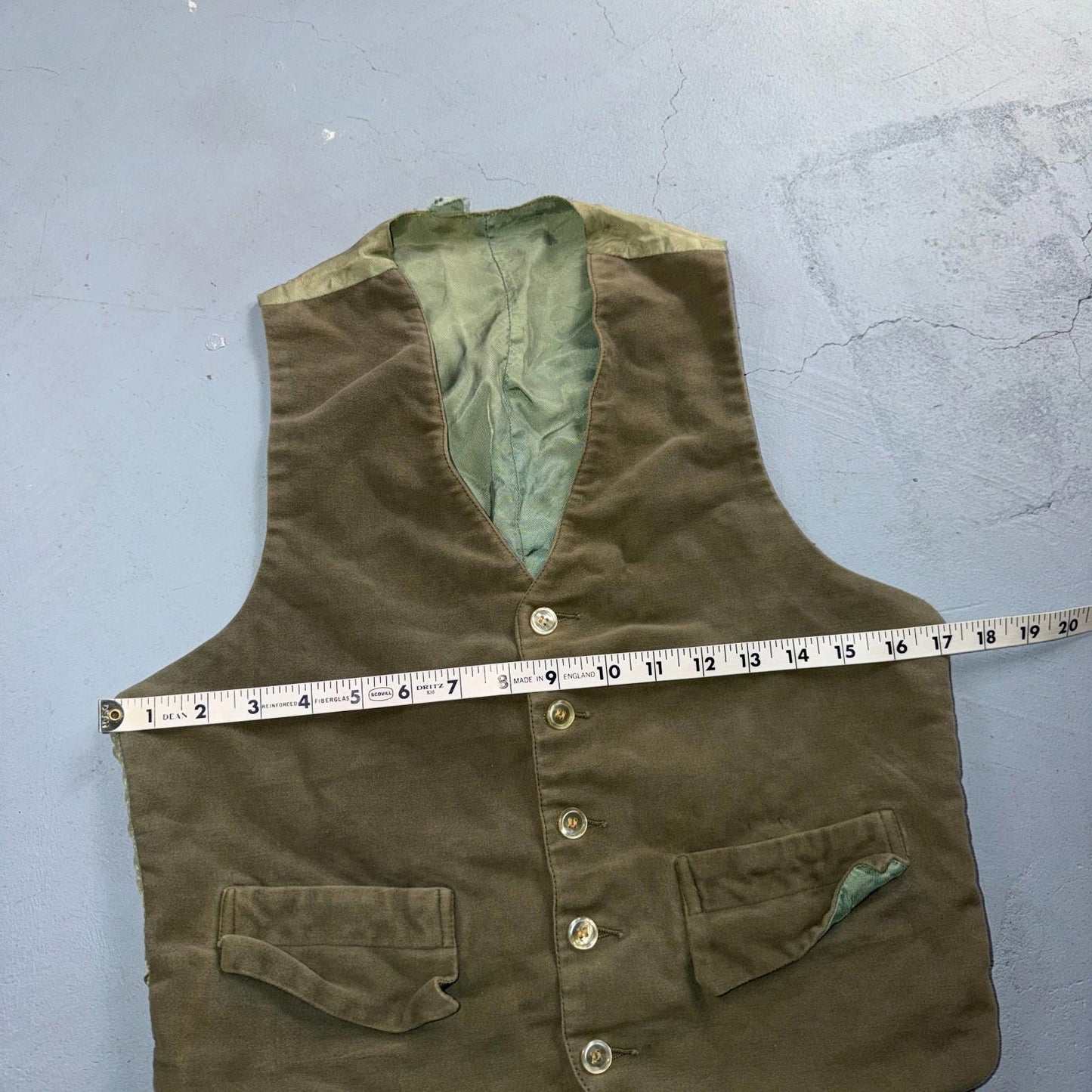 VTG Vest Mens Green Waistcoat Size S 1940s 1950s Velour Rockabilly Nice Suit