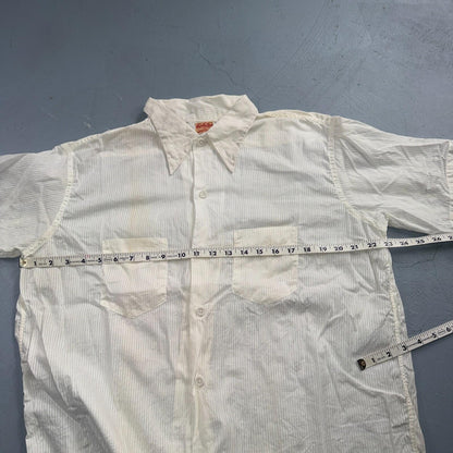 VTG 1940s Brooks Lane Button Shirt Rockabilly Stained White Striped Cotton 40s