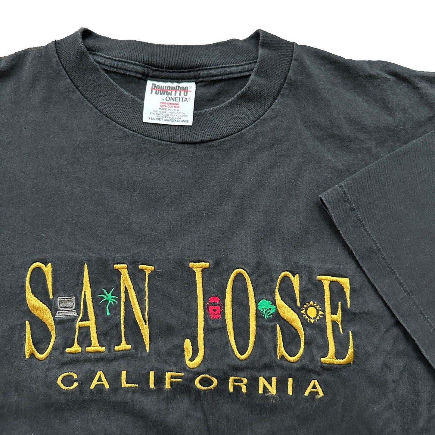 San Jose California Oneita Vintage T Shirt Rap Black Tee Simple Embroidery