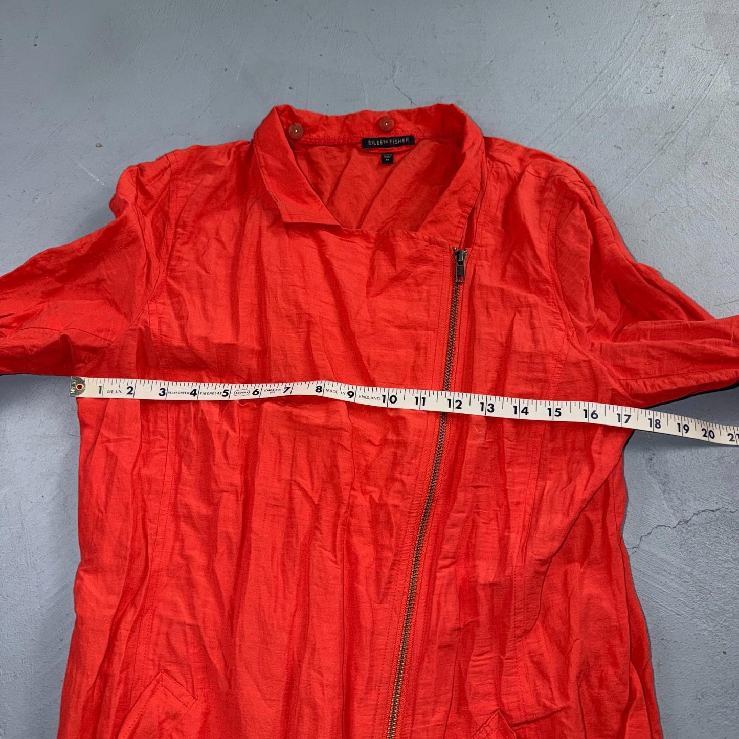Eileen Fisher Cotton Coral Crinkle Asymmetrical Mock Neck Jacket Size Medium