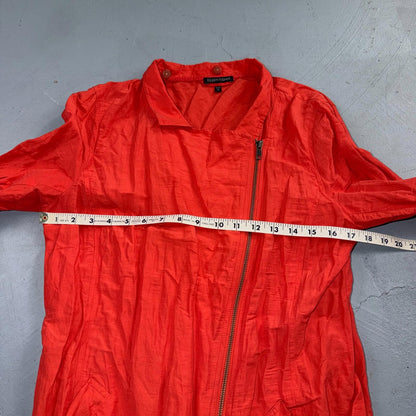 Eileen Fisher Cotton Coral Crinkle Asymmetrical Mock Neck Jacket Size Medium