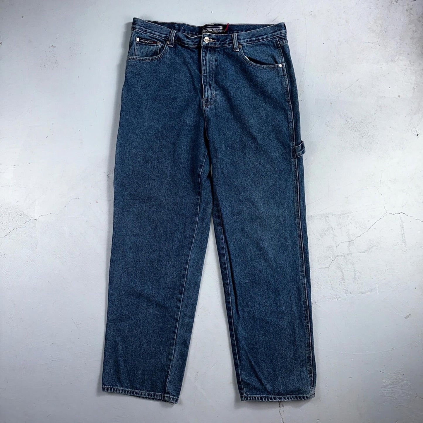 Richcow Jeans Vintage Y2K Carpenter Blue Denim Jeans Mens Size 38x32 Embroidery