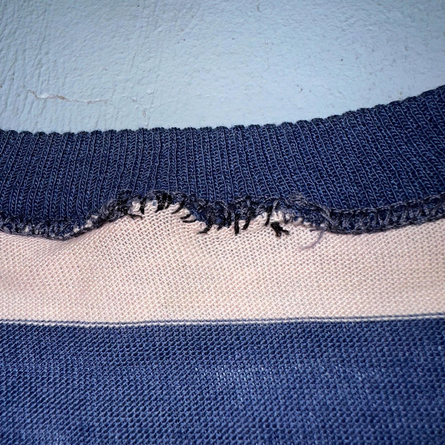 Blue Pink Rockabilly V Neck T Shirt 1970s Striped Basic Essential Single Stitch