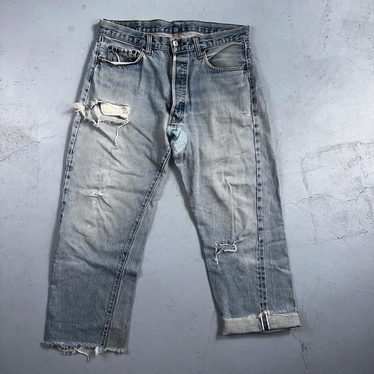 Levis 501 Vintage 80s Redline Selvedge USA XX Jeans Thrashed 36x30 Act 33x26