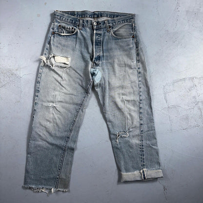 Levis 501 Vintage 80s Redline Selvedge USA XX Jeans Thrashed 36x30 Act 33x26