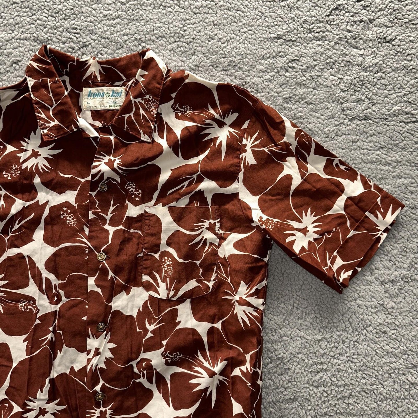 Vintage 50s Hawaiian Aloha Print Shirt Rockabilly Honolulu 60s Button Jantzen