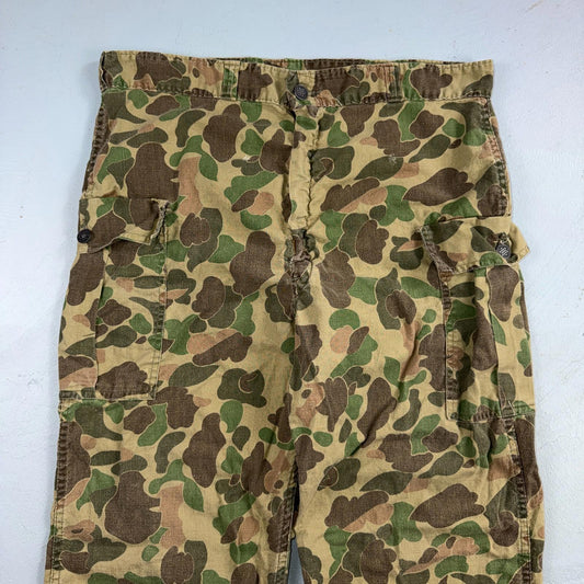 Vintage 40s USMC 13 Star Duck Camo Pants 40s Frogskin WWII Cargo Military 34x28