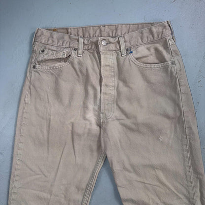 Levis 501 Vintage 90s USA XX Straight Leg Jeans Beige Light Wash 34x32 Act 31x29
