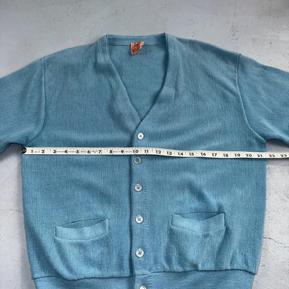 VTG Rare Pacific Scene Cardigan Sweater Solid Light Blue 80s RARE Ocean