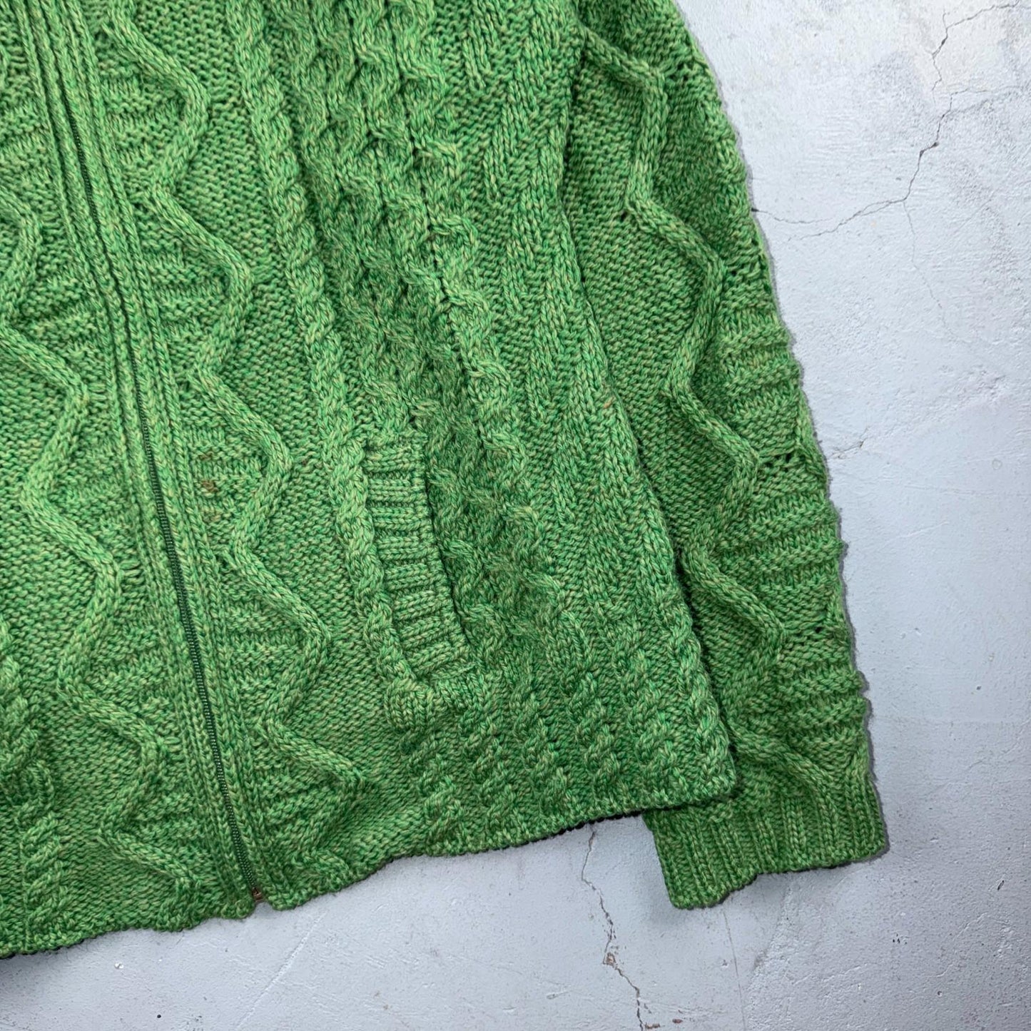 Aran Sweater Market Fisherman Wool Sweater Womens Size XS Ireland Green Zip Up