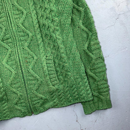 Aran Sweater Market Fisherman Wool Sweater Womens Size XS Ireland Green Zip Up